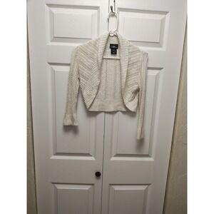 It's Our Time Juniors Open Knit Shrug Cream Cardigan Cropped Length With...